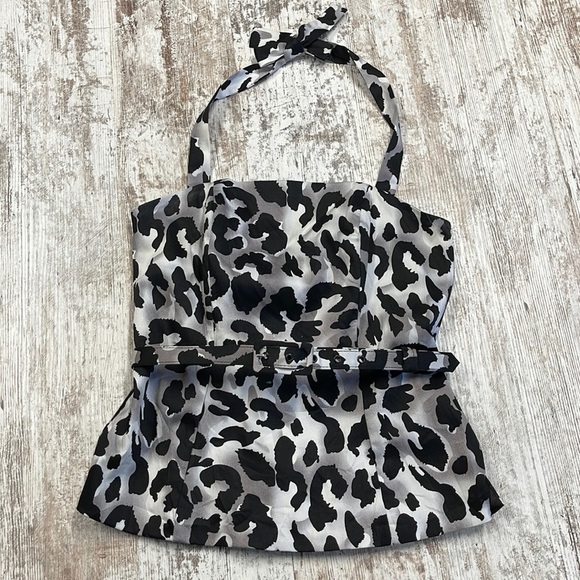 Cache Black Leopard Animal Print Belted Halter Top Size XS - Picture 3 of 8